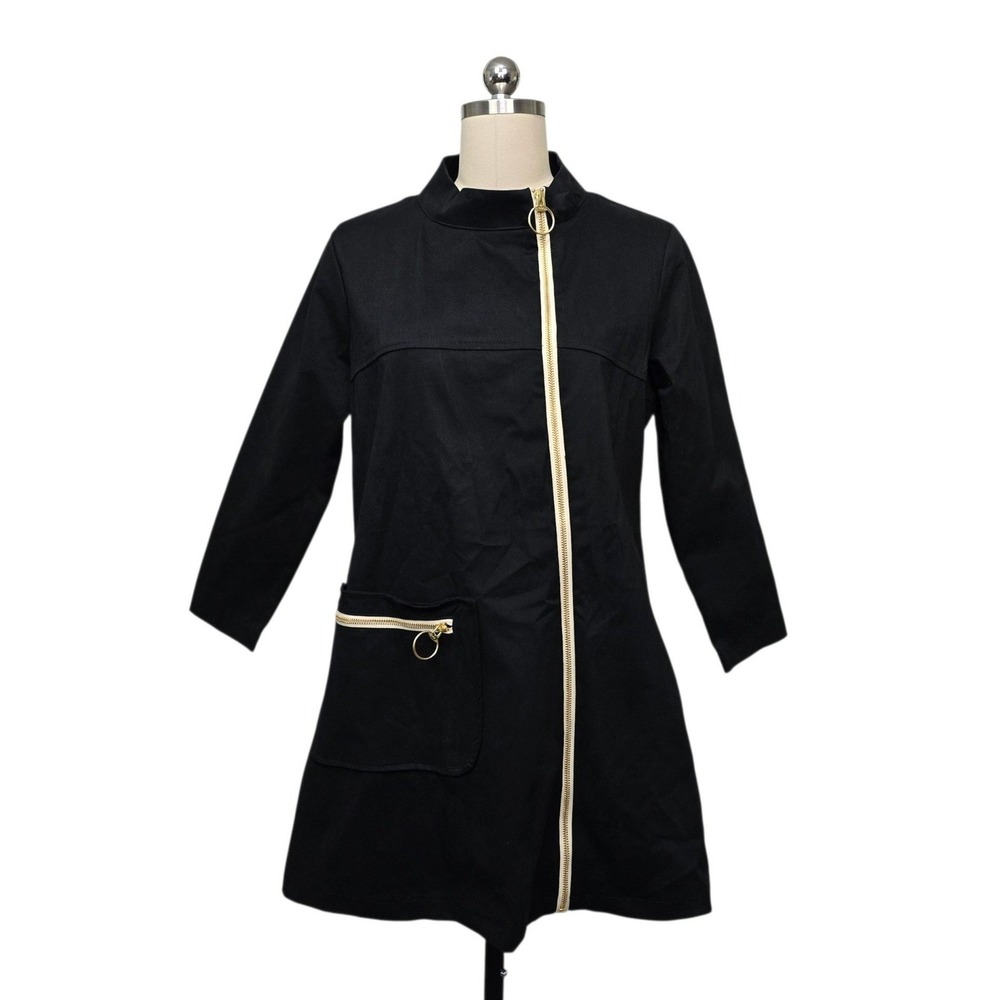 Nooworks Womens Black Asymmetrical Zip Cotton Stretch Dress Jacket Size Medium
